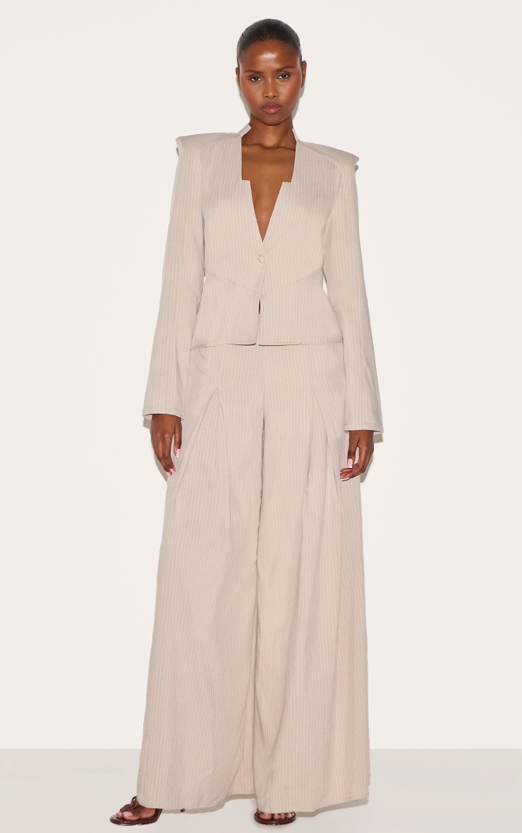 Stone Pinstripe Shirt Detail Straight Leg Jumpsuit image 1