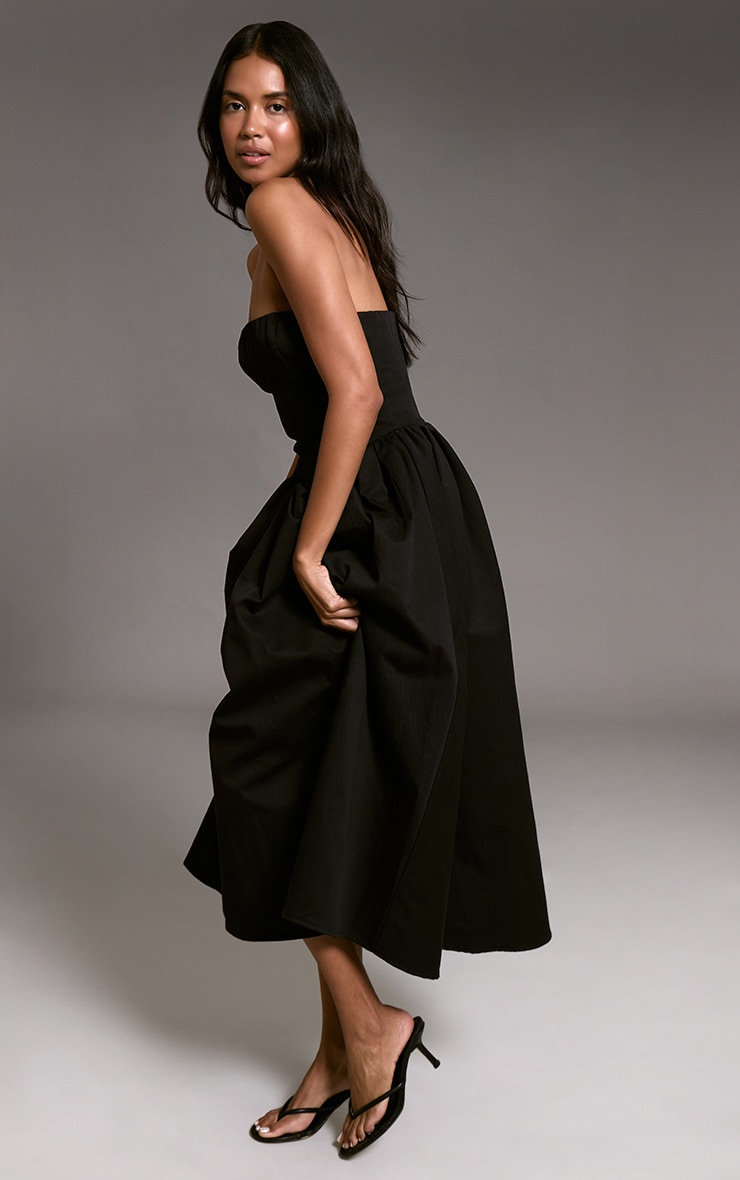 Black Woven Bandeau Ruched Skater Midaxi Dress image 4