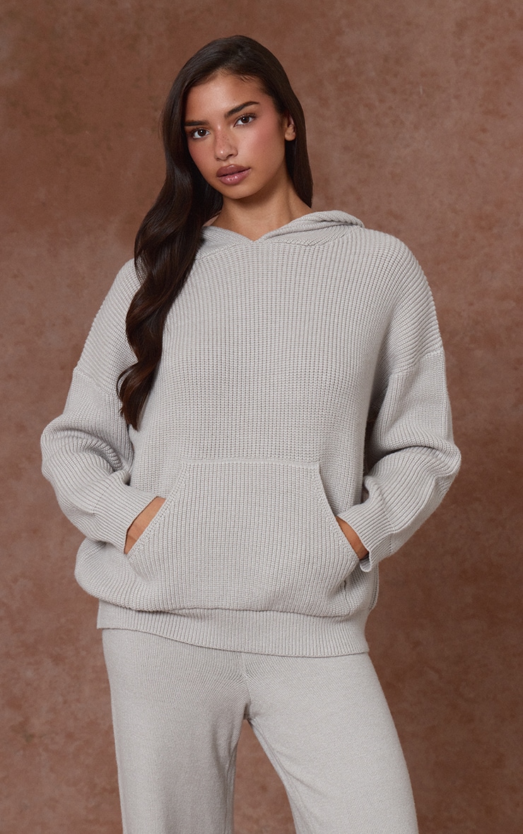 Grey Knitted Slouchy Hoodie image 4