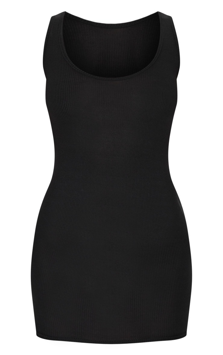 Black Ribbed Scoop Neck Bodycon Dress image 5