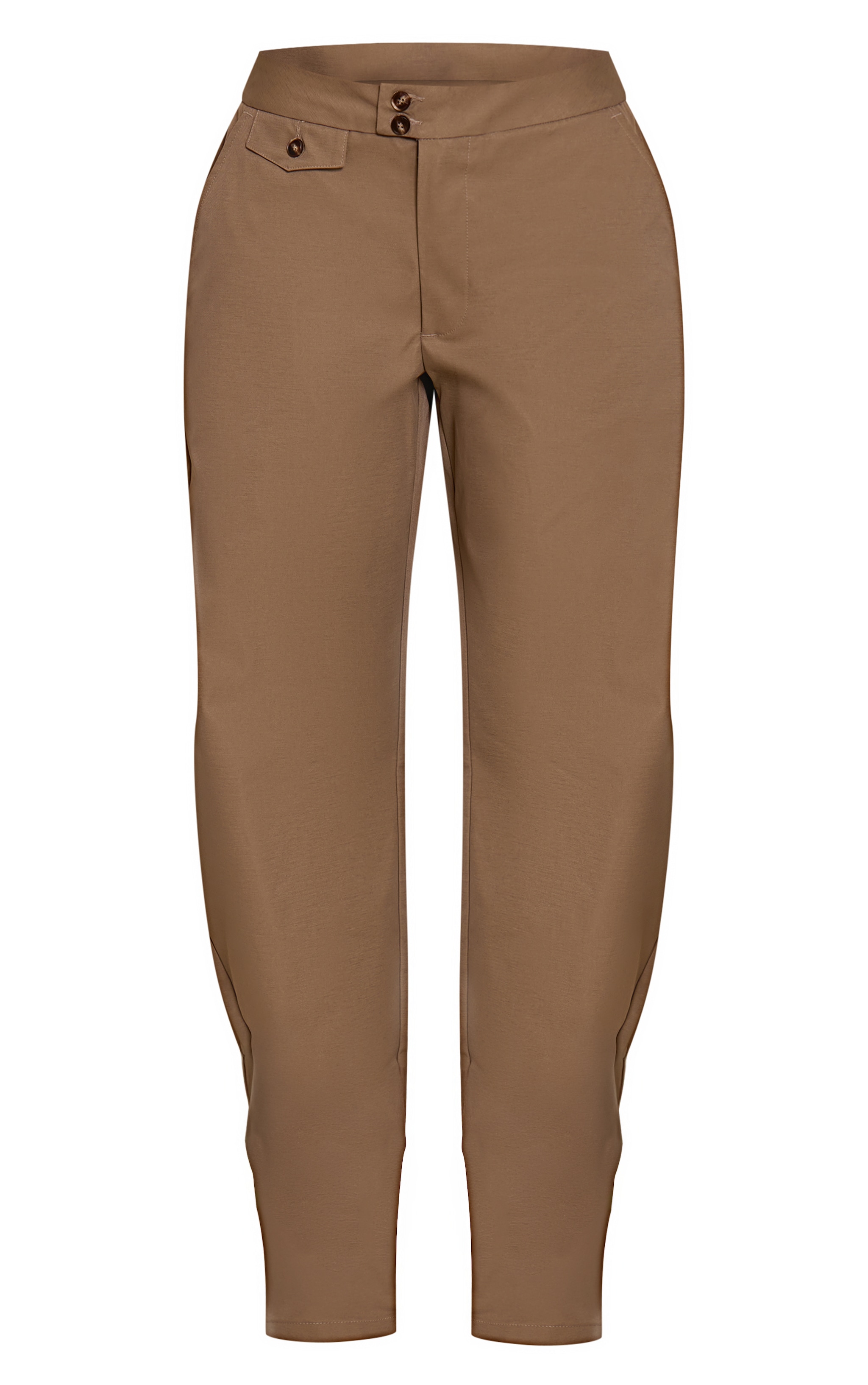 Khaki Woven Button Barrel Leg Pants image 5