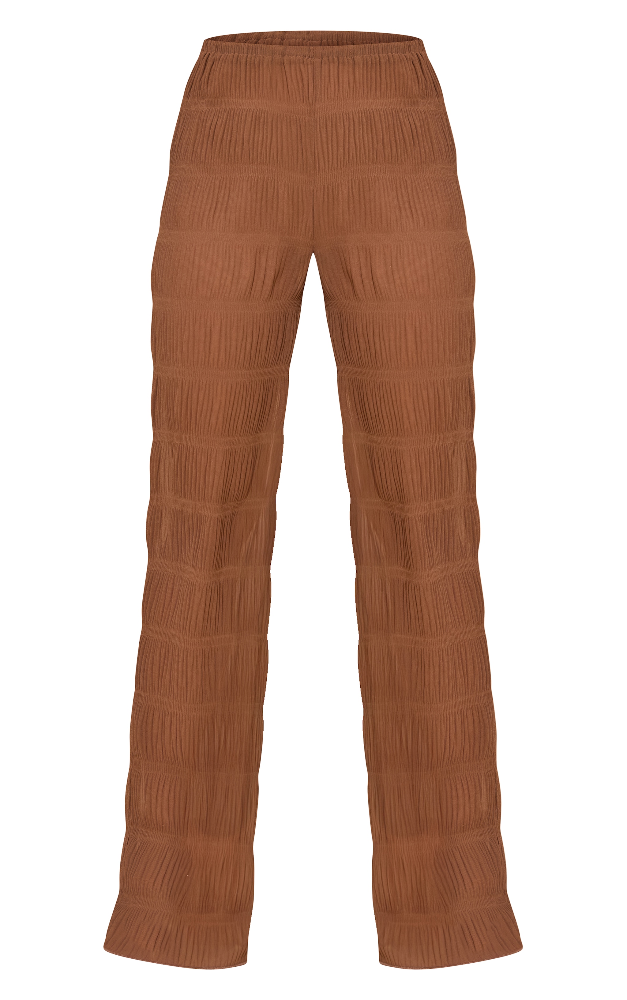 Chocolate Brown Textured Sheer Woven Mid Rise Straight Leg Pant image 5