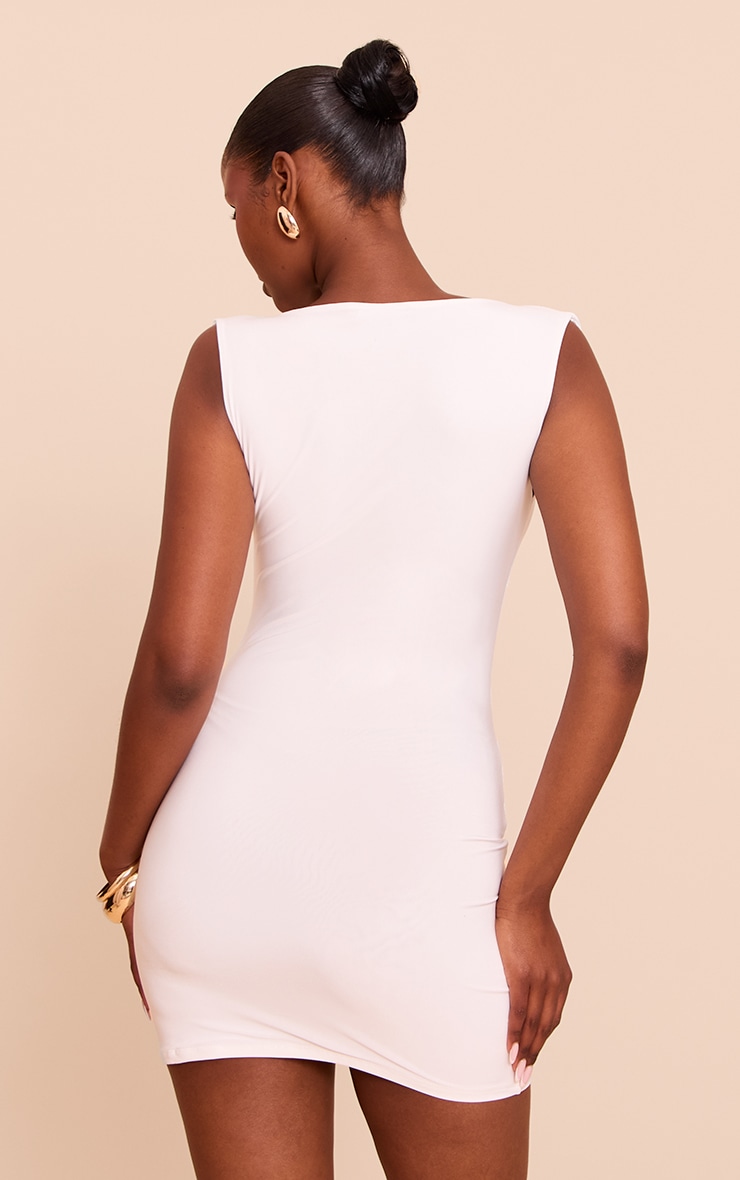 White Slinky Ruched Trim Detail Mini Dress image 2