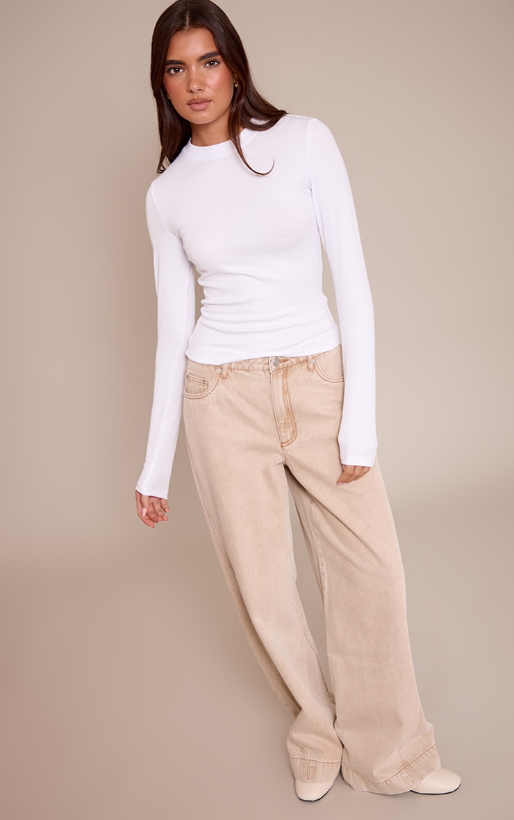 White Soft Rib Crew Neck Long Sleeve Top image 3