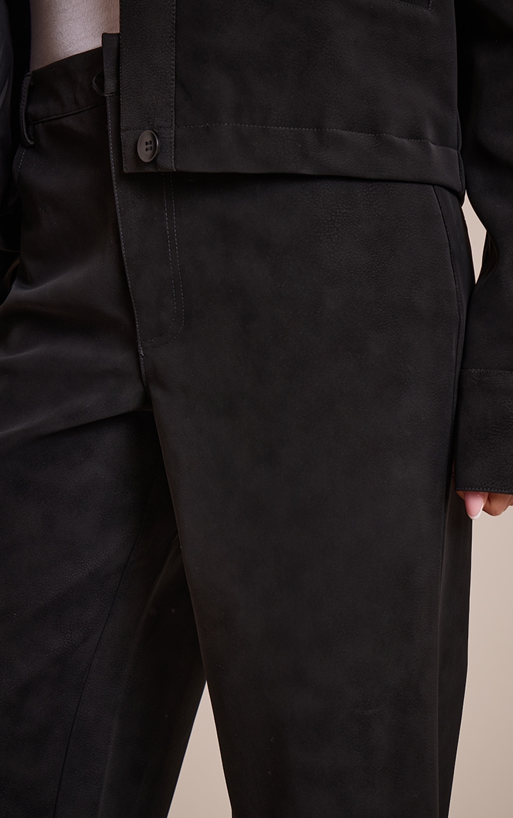 Tall Black Washed Faux Leather Wide Leg Pants image 4