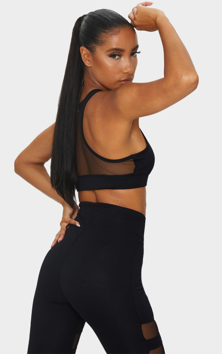 Black Soft Yoga Mesh Back Sports Bra Active PrettyLittleThing QA