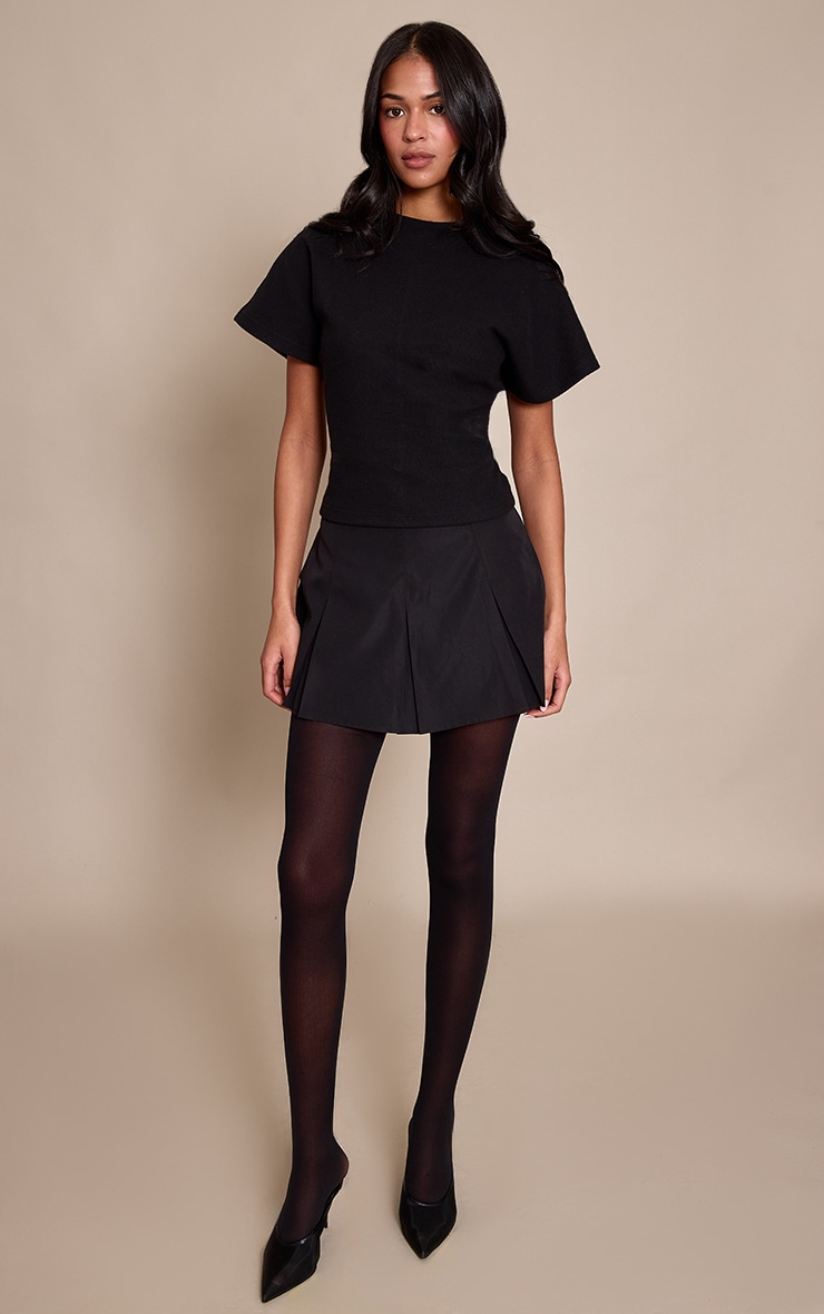 Tall Black Tailored Woven Box Pleat Skater Skort image 4