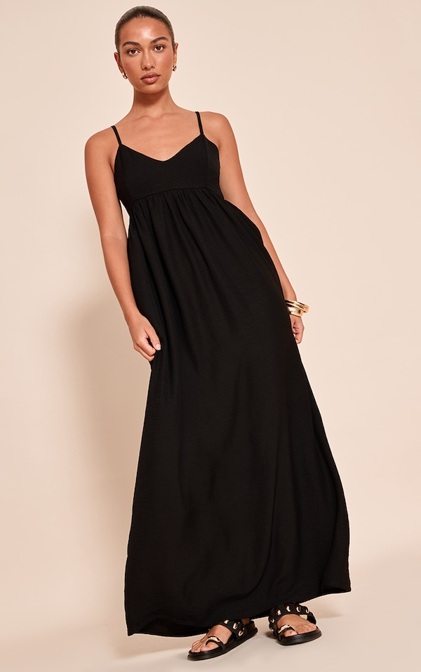 Black Textured Strappy Scoop Neck Sleeveless Maxi Dress