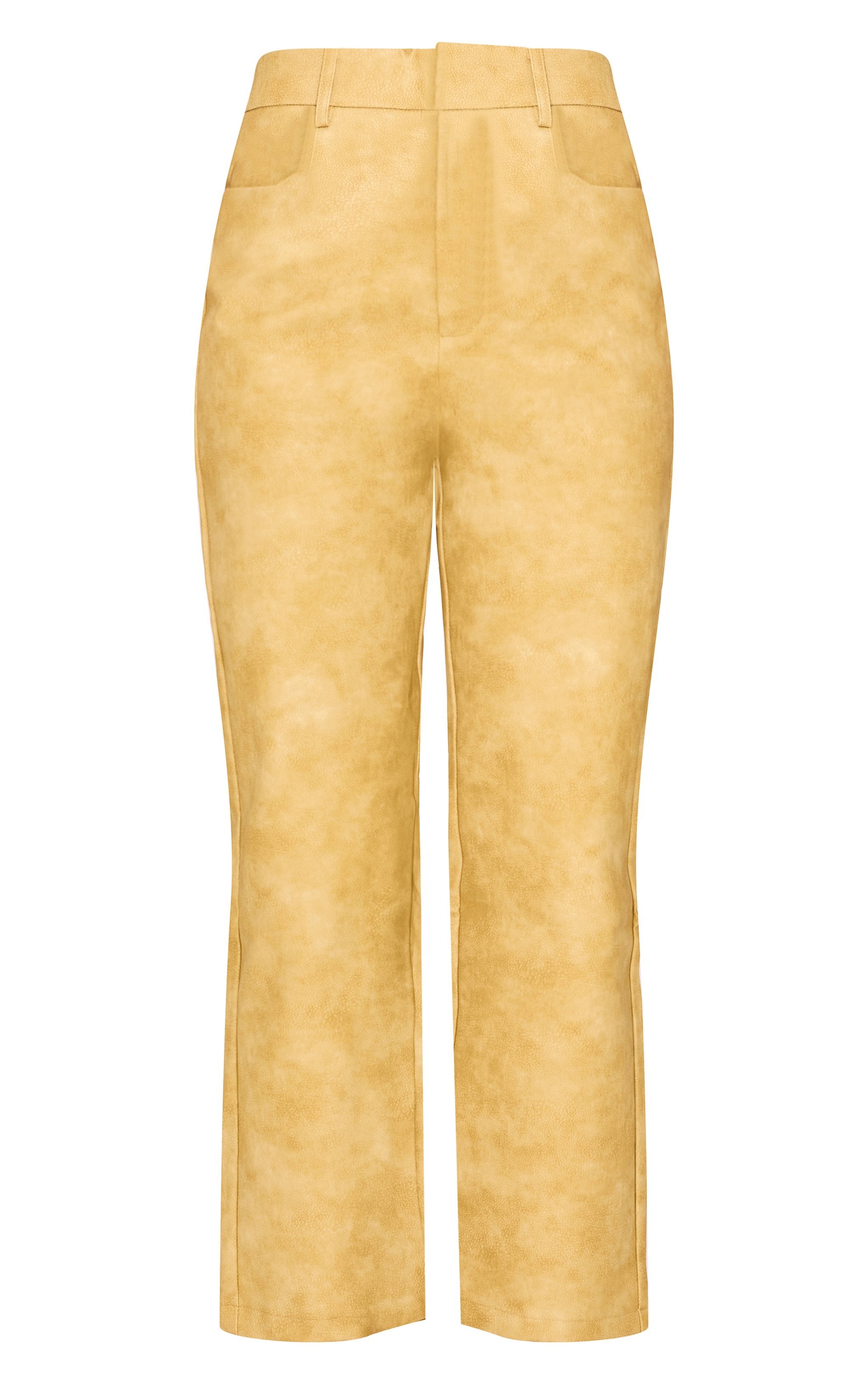 Mustard Washed Faux Leather Cropped Straight Leg Trousers image 5