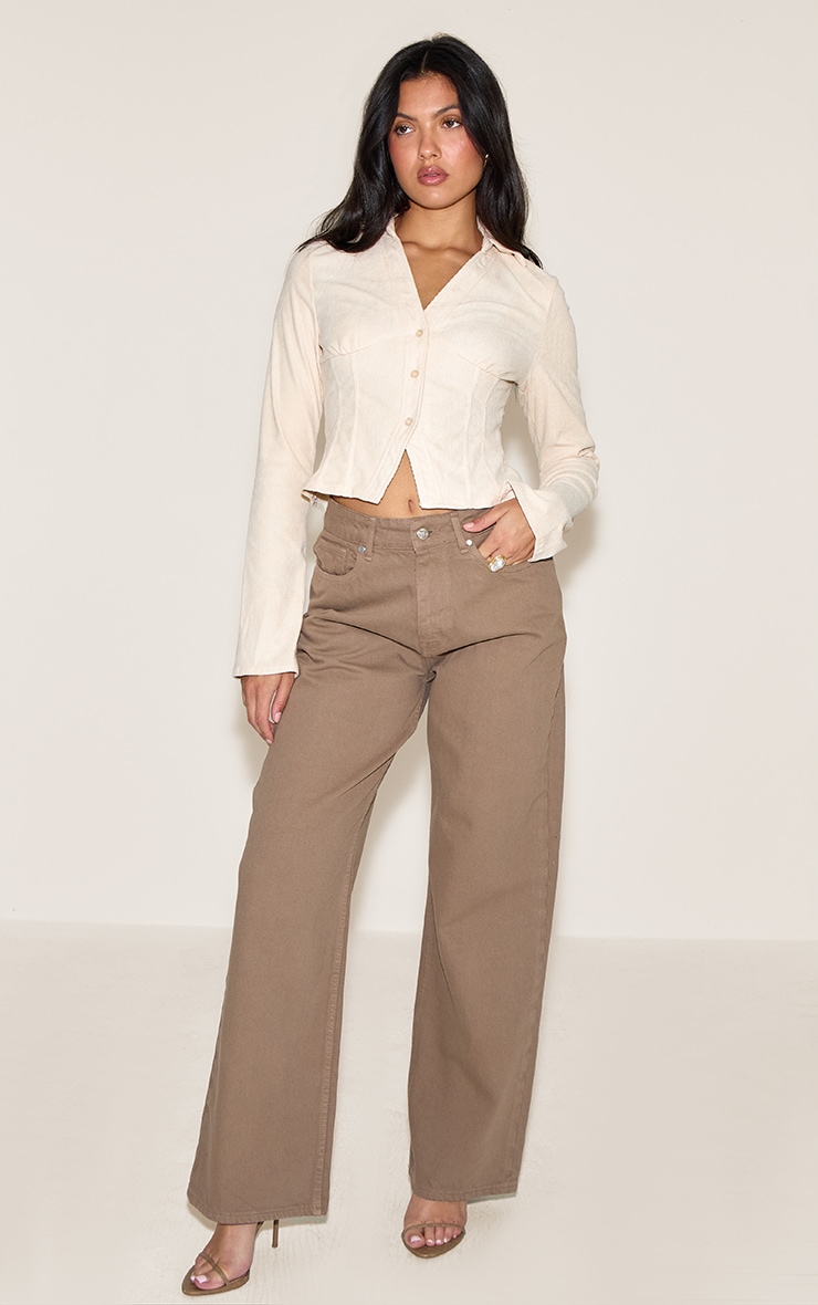 Cream Corduroy Fitted Shirt image 3