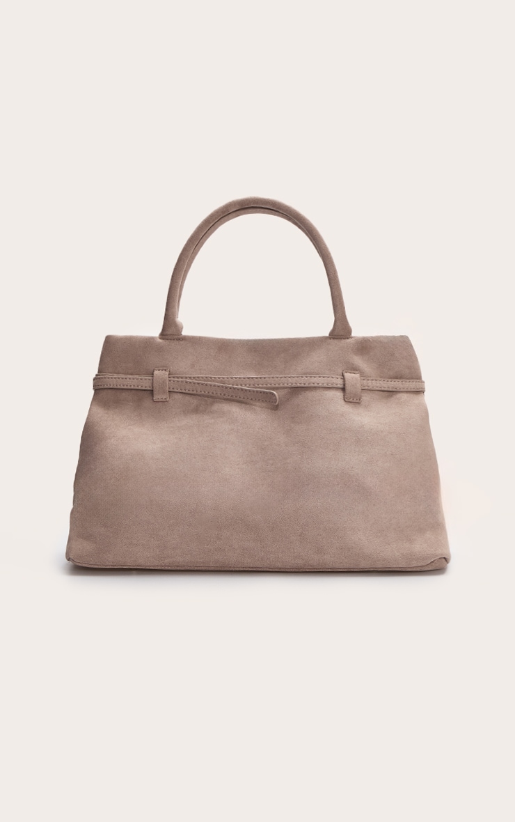 Mushroom Suede Buckle Square Structured Tote Bag image 4