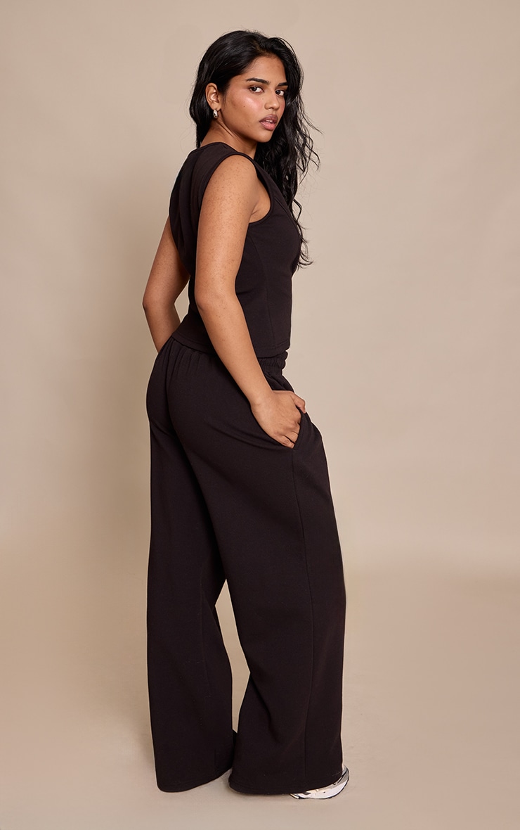Petite Black Interlock Drawstring Wide Leg Sweatpants image 3