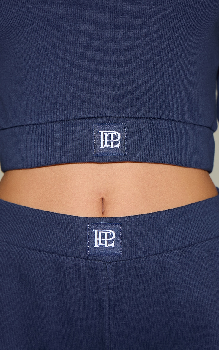 PrettyLittleThing Navy Sleep Tonal Elastic Long Sleeve Top image 4