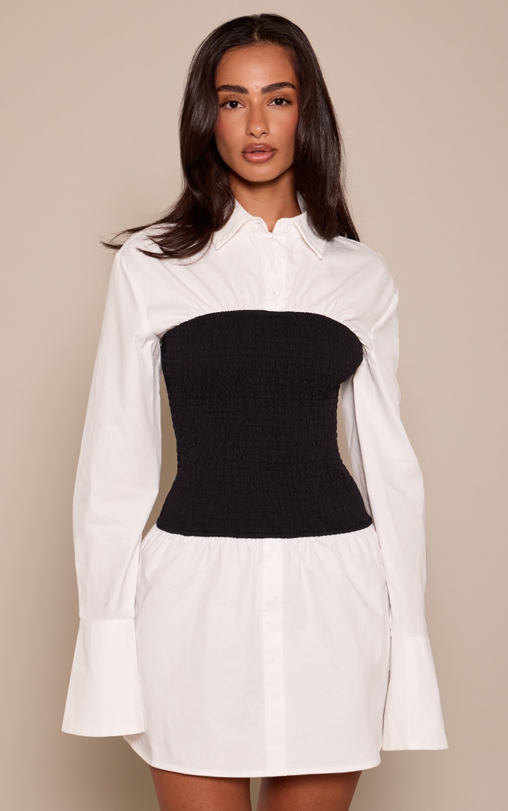 Petite Black Ruched Waist Shirt Mini Dress image 1