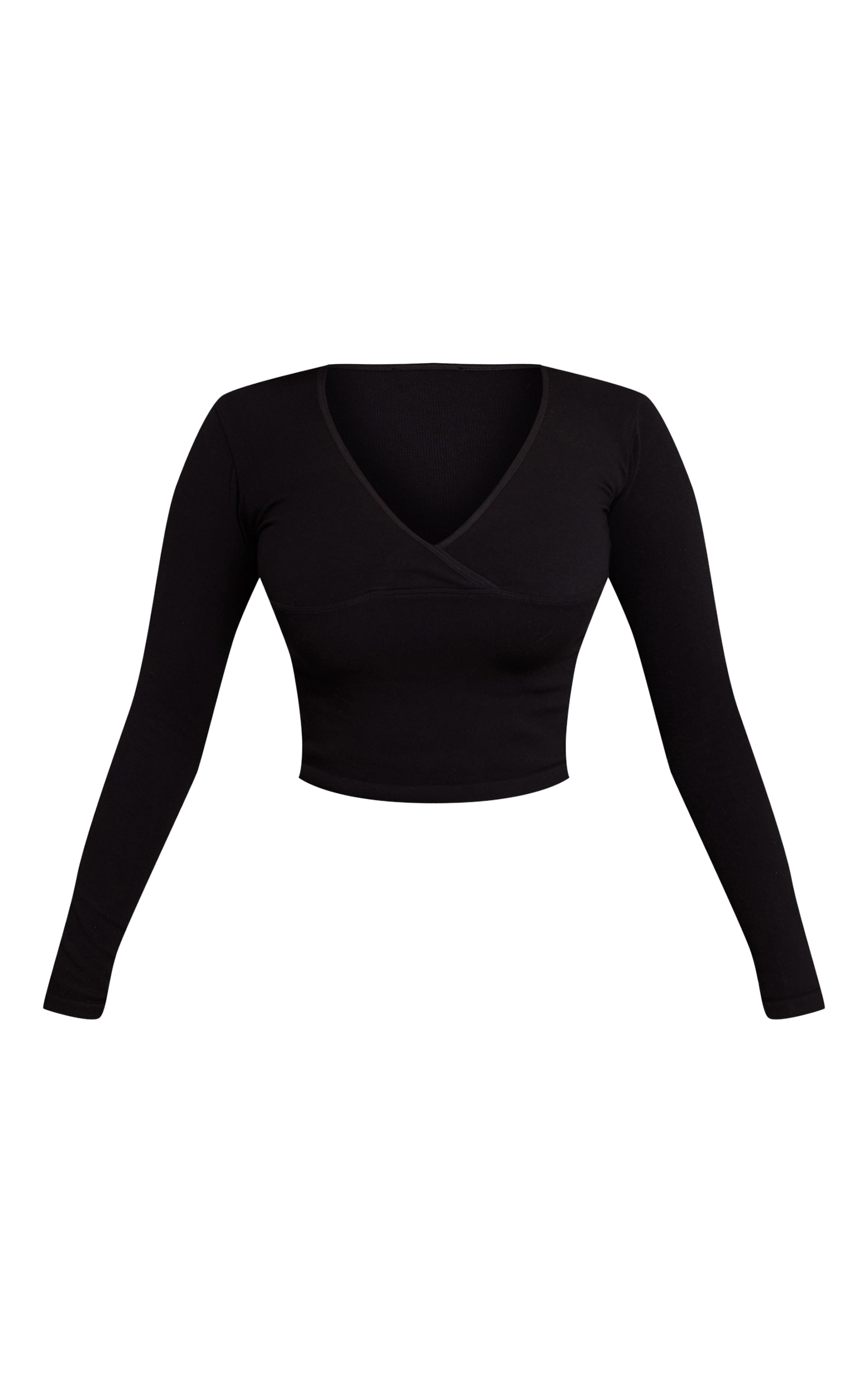 Shape Black Wrap V Front Long Sleeve Seamless Top image 5