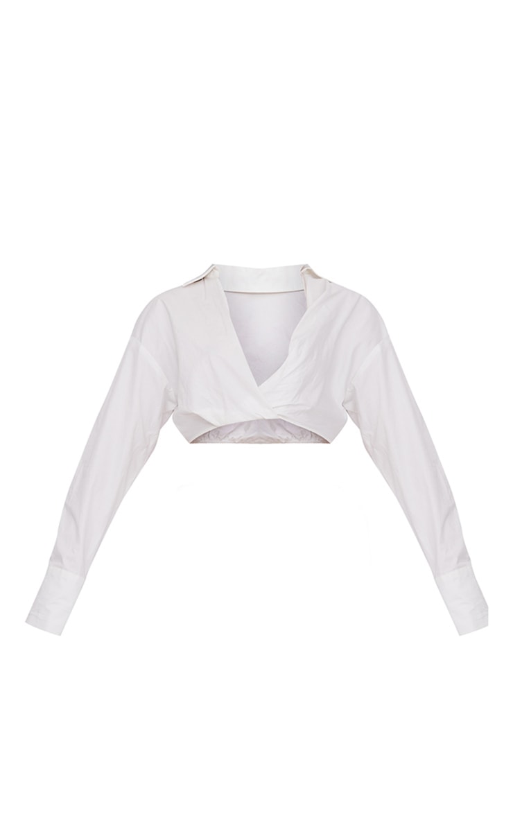 White Plunge Twist Front Elastic Hem Shirt image 5