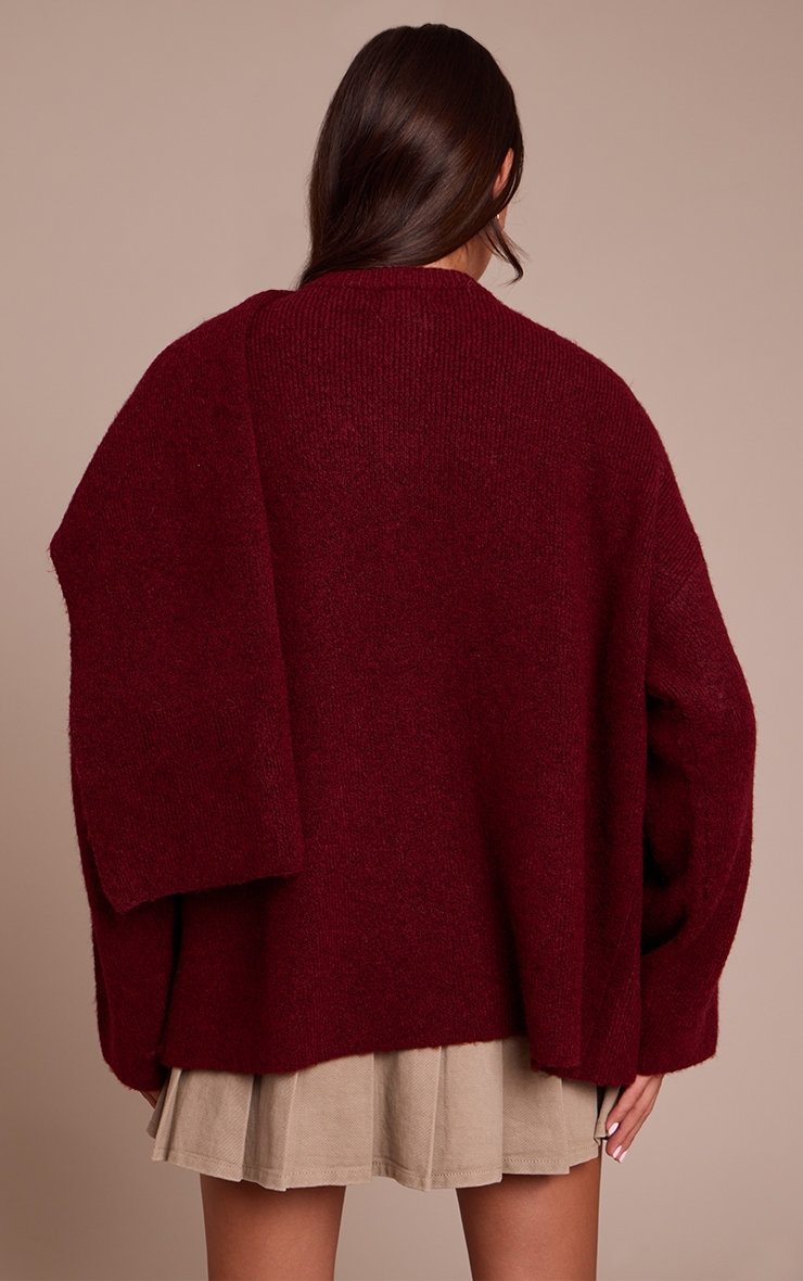 Burgundy Scarf Detail Soft Knit Sweater image 2