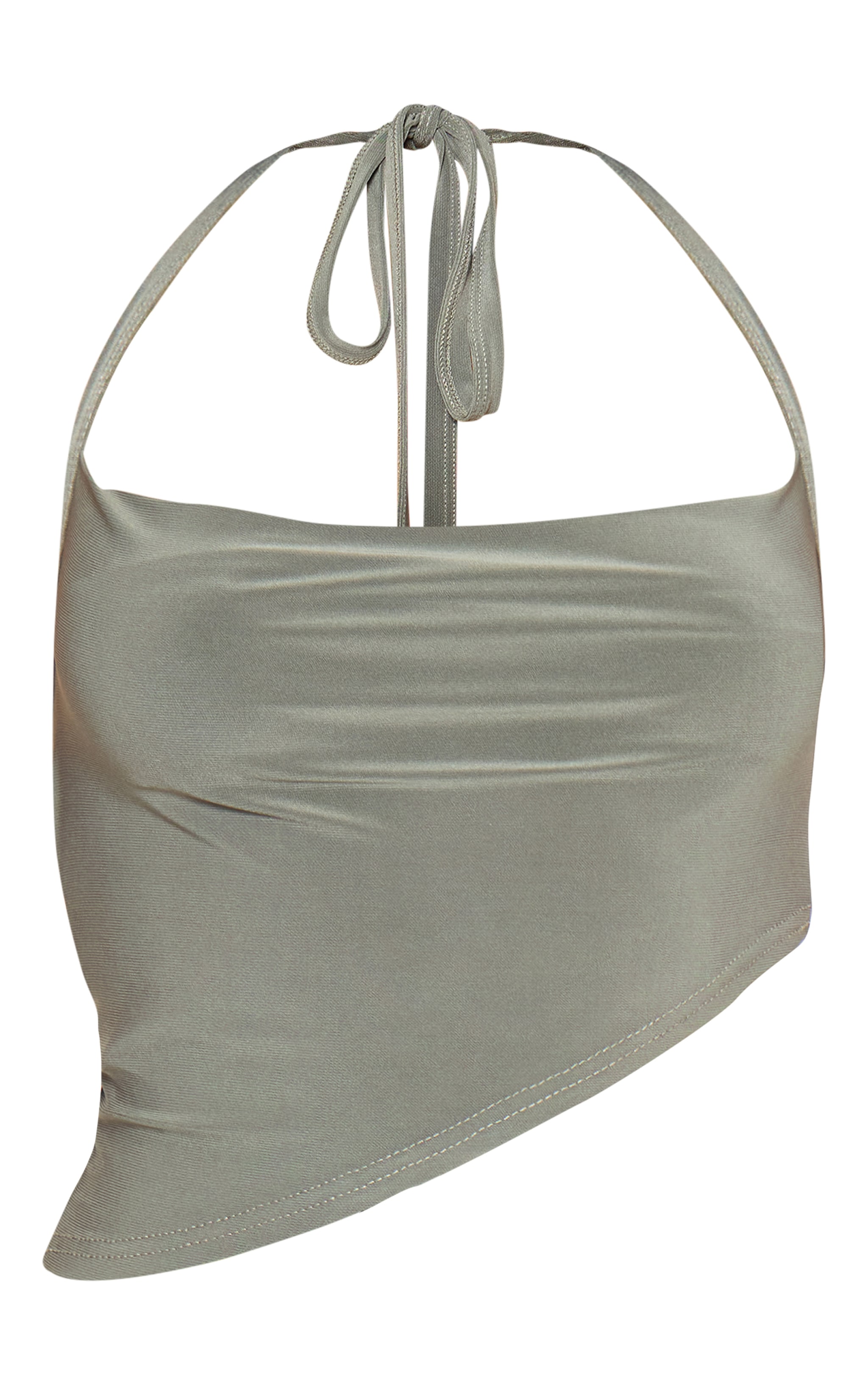 Khaki Skinny Cowl Halterneck Tie Crop Top image 1