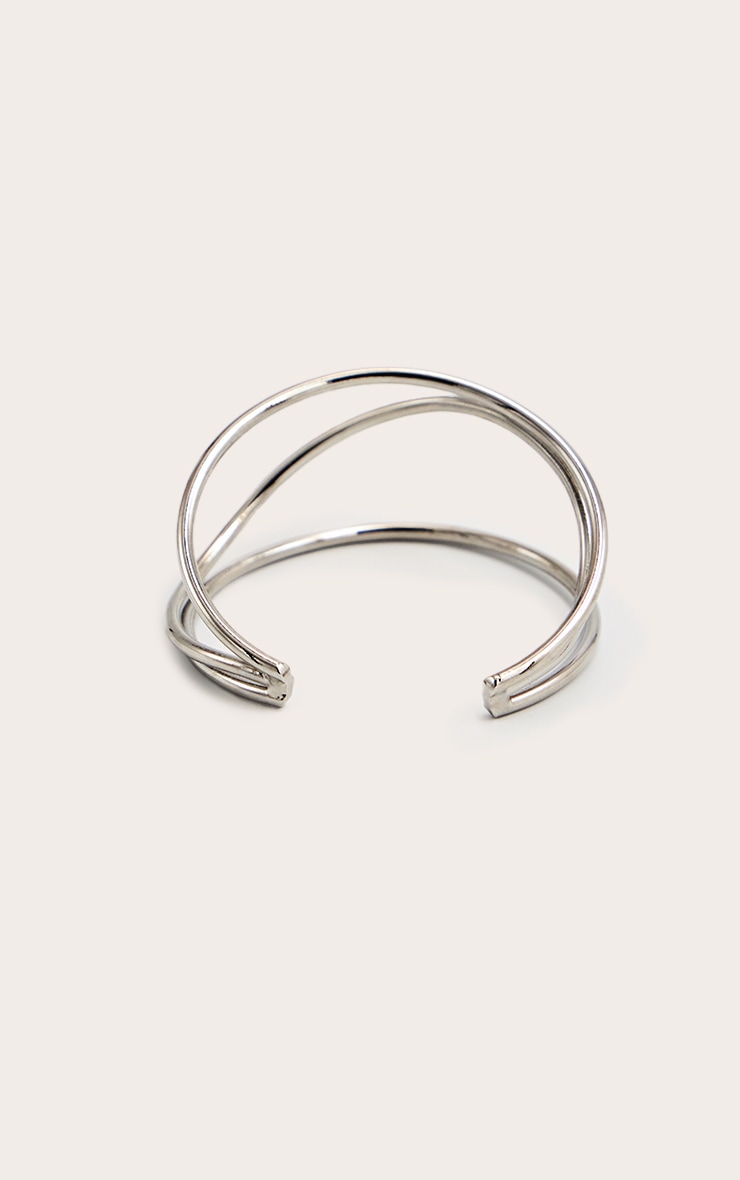 Bracelet jonc ouvert argenté abstrait image 3