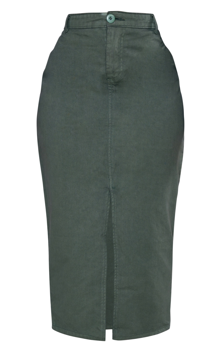 Khaki Twill Split Hem Midi Skirt image 5