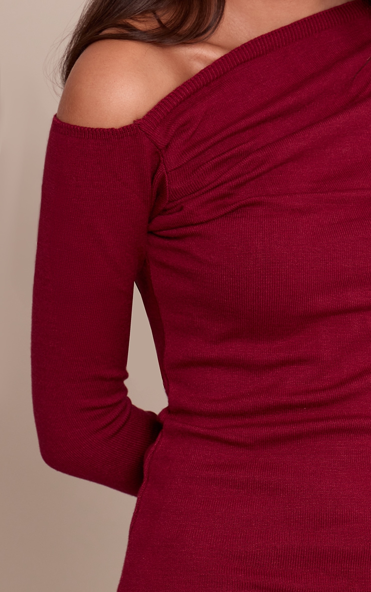 Burgundy Asymmetric Knitted Top image 4