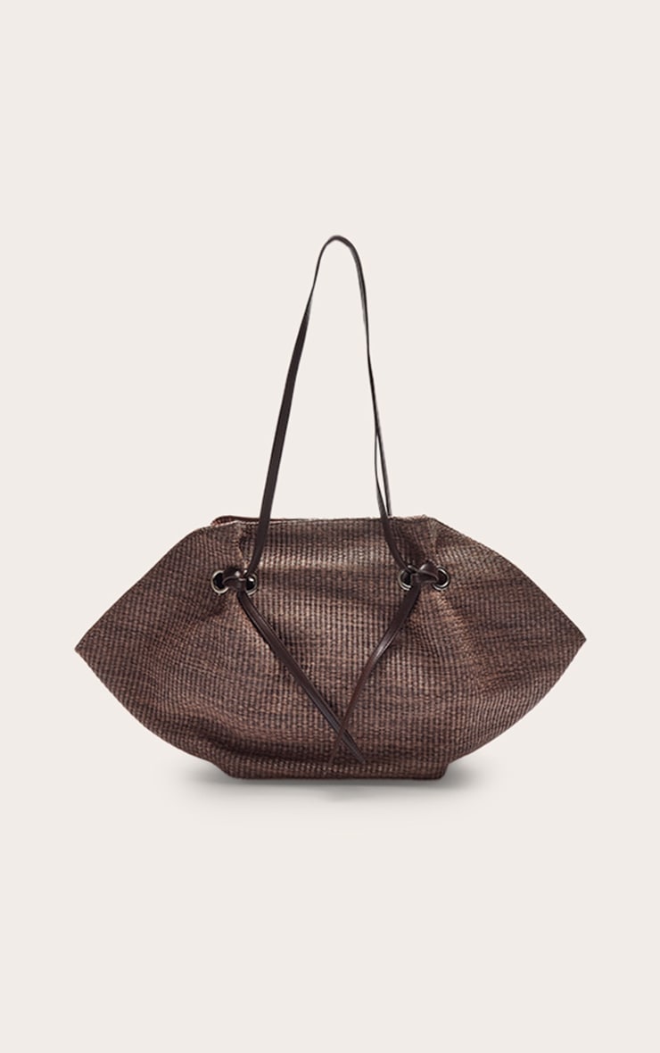 Chocolate Raffia Drawstring Beach Bag image 4