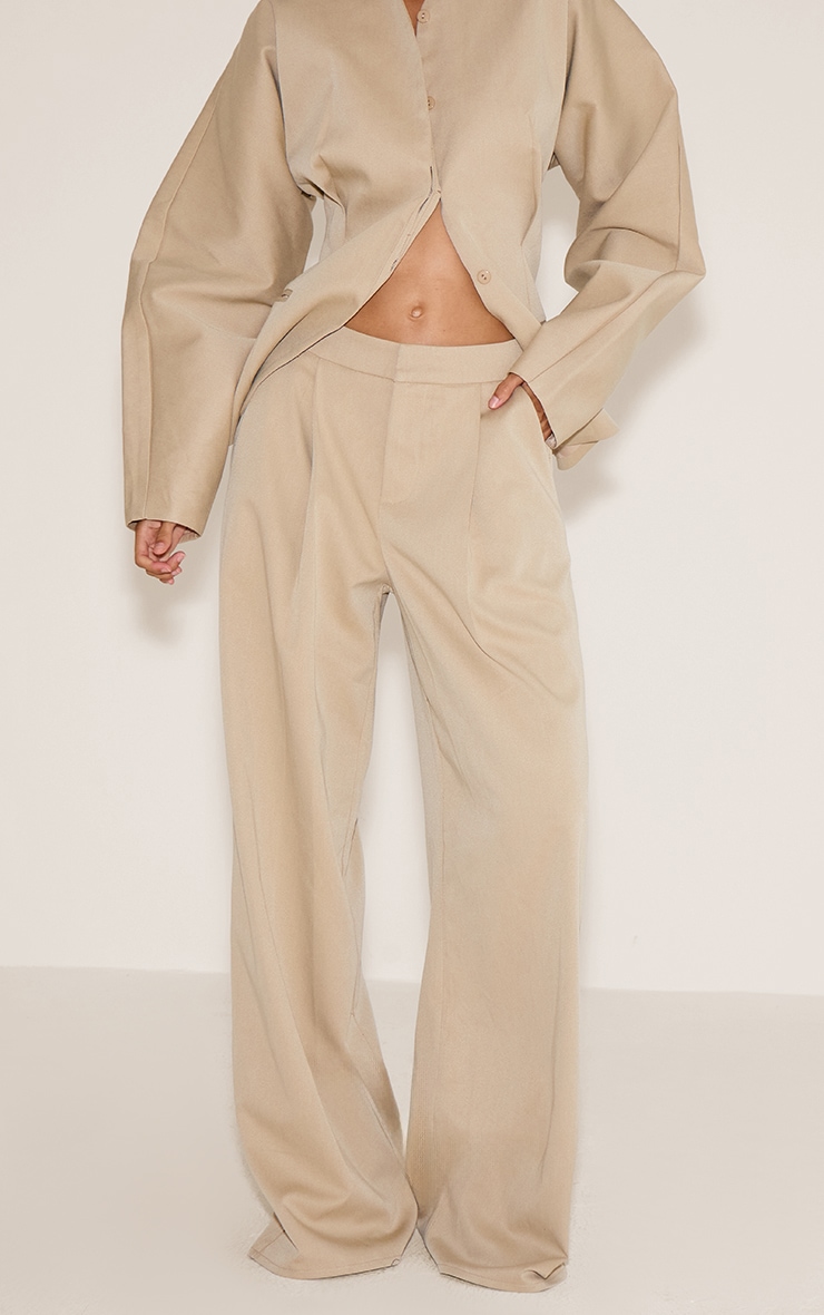 Sand Premium Woven Tailored Wide Leg Pleated Front Pants image 2