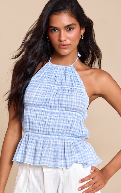 Blue Check Tiered Long Top