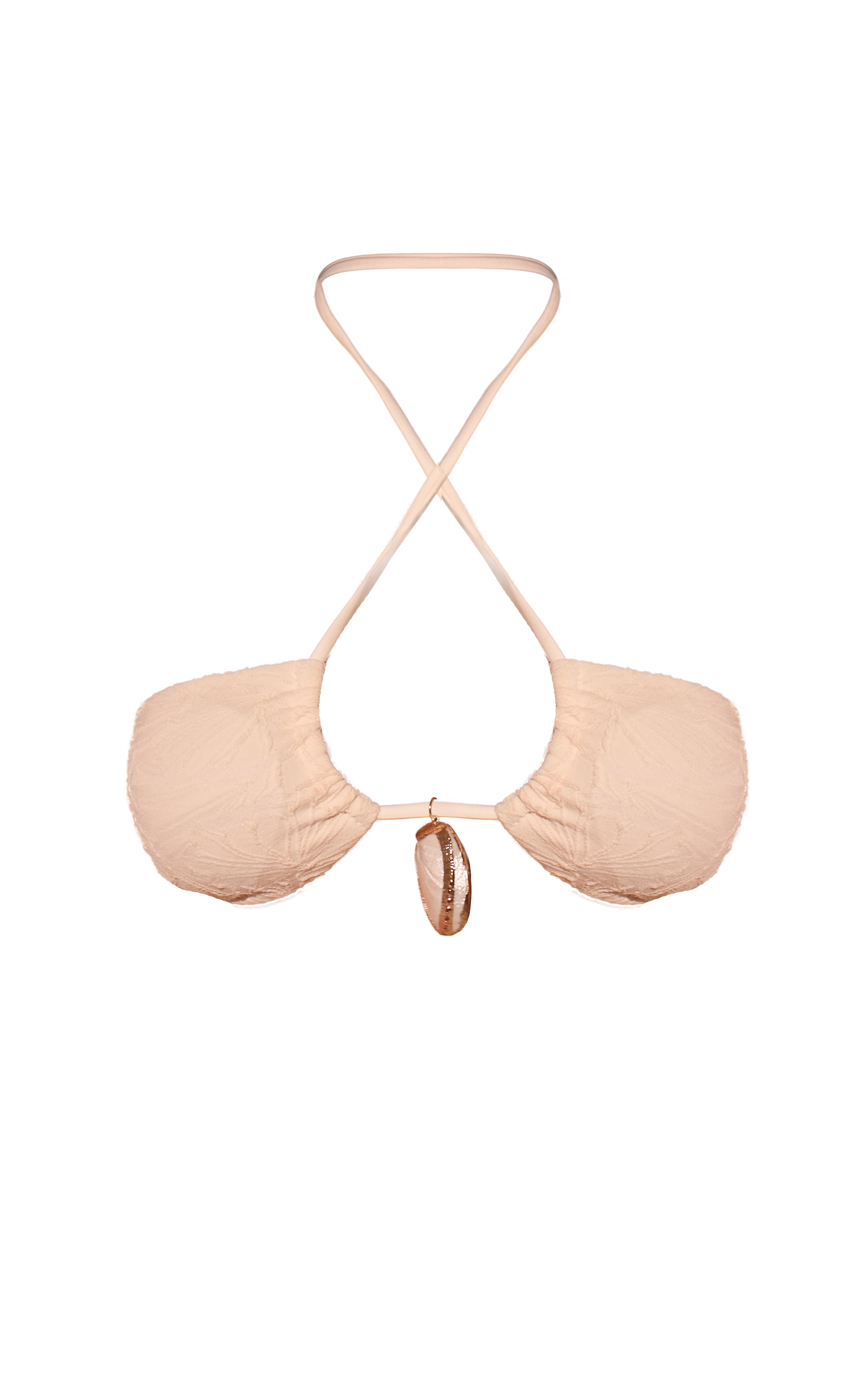 Cream Textured Cross Neck Shell Trim Bikini Top image 5
