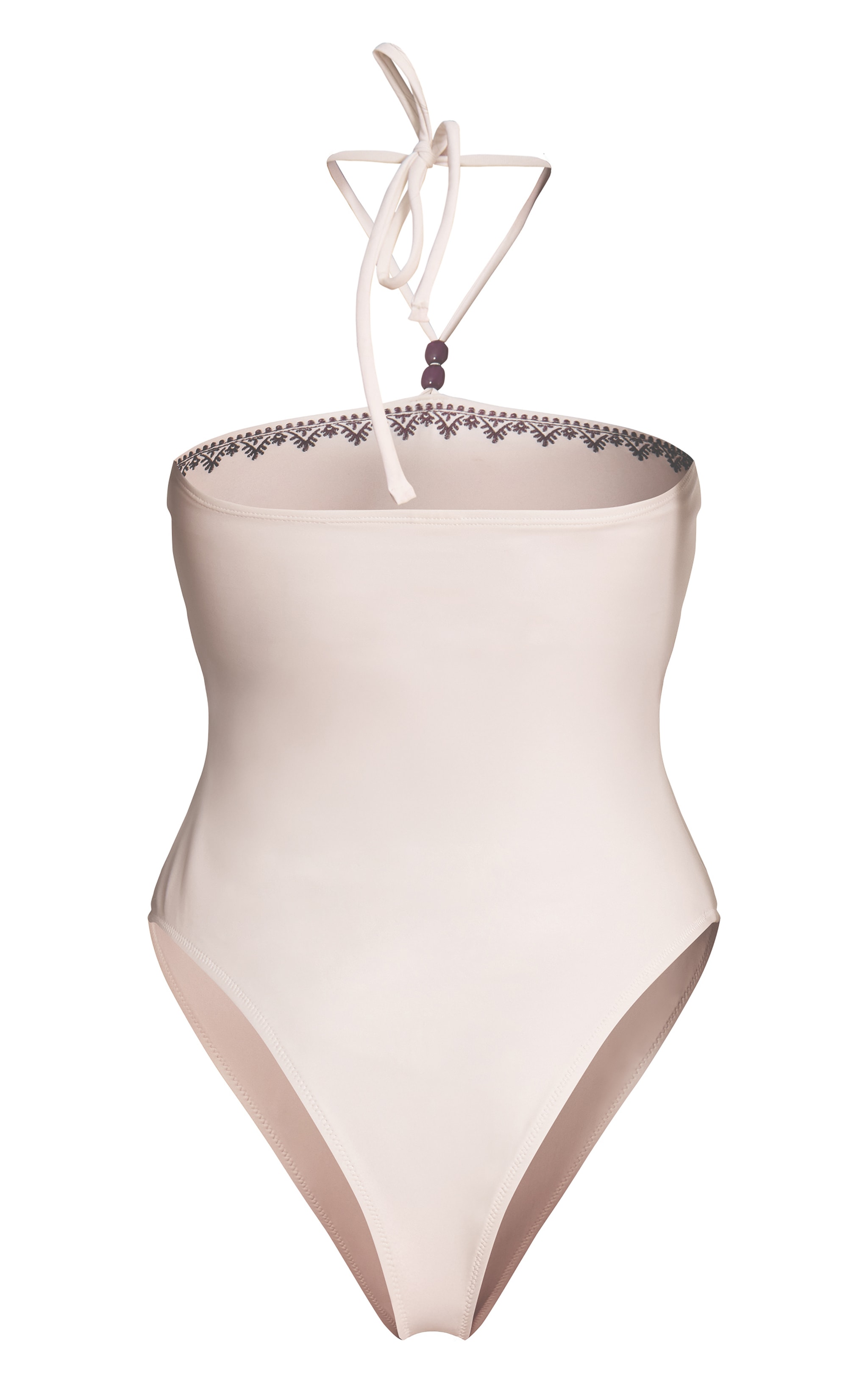 Cream Embroidered Bead Detail Halter Swimsuit image 6