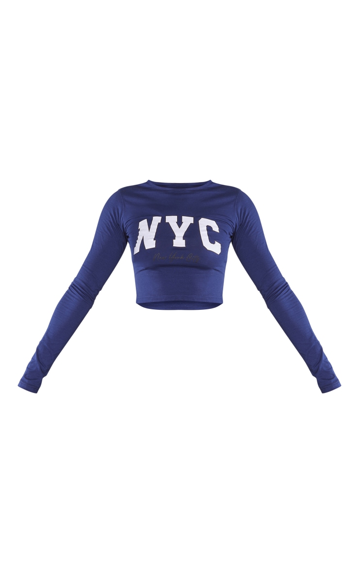 Navy Long Sleeve Nyc Printed Fitted T Shirt image 5