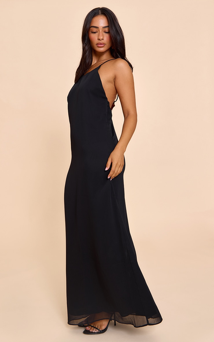 Petite Black Woven Cami Trim Detail Maxi Dress image 3
