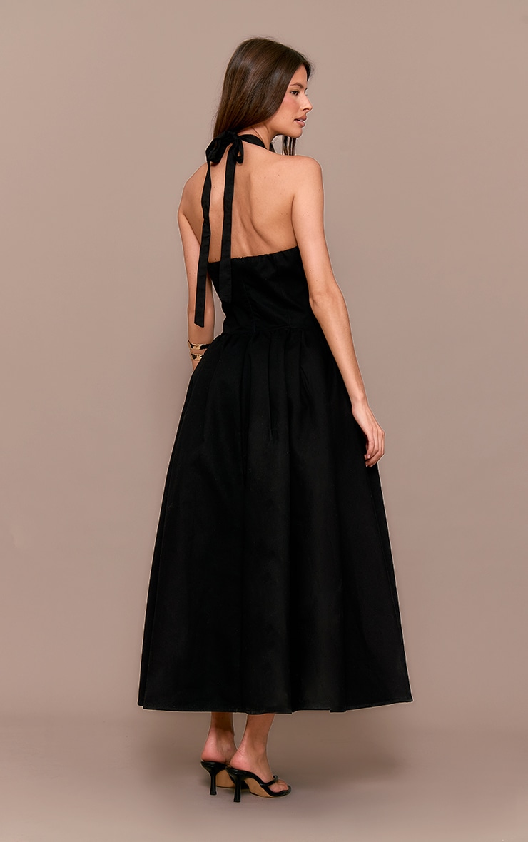 Black Halterneck Tie Detail Ruched Midaxi Dress image 2