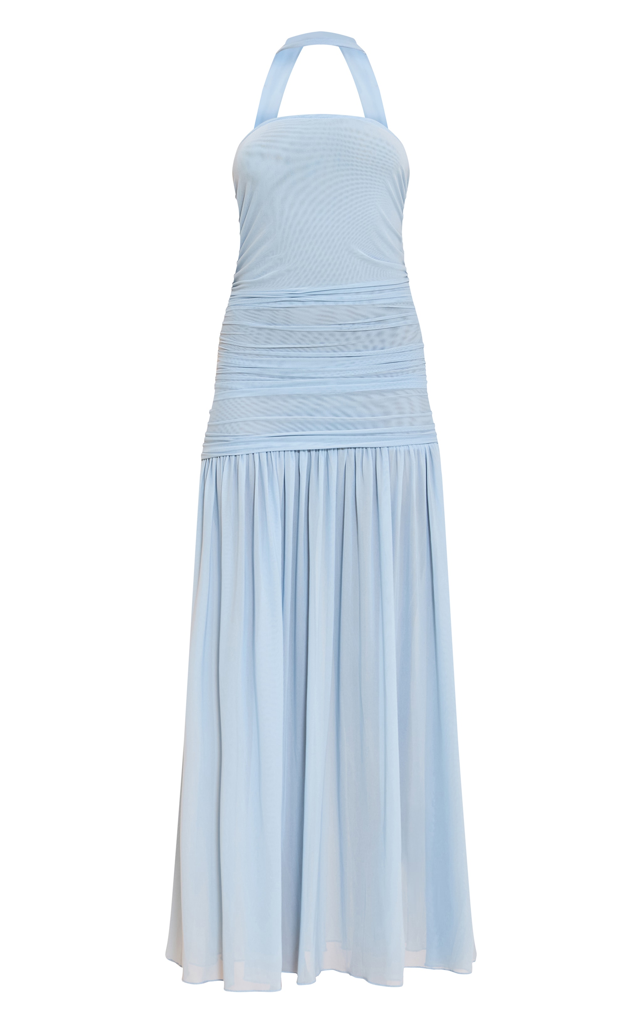 Light Blue Ruched Scarf Dropped Waist Maxi Dress image 5