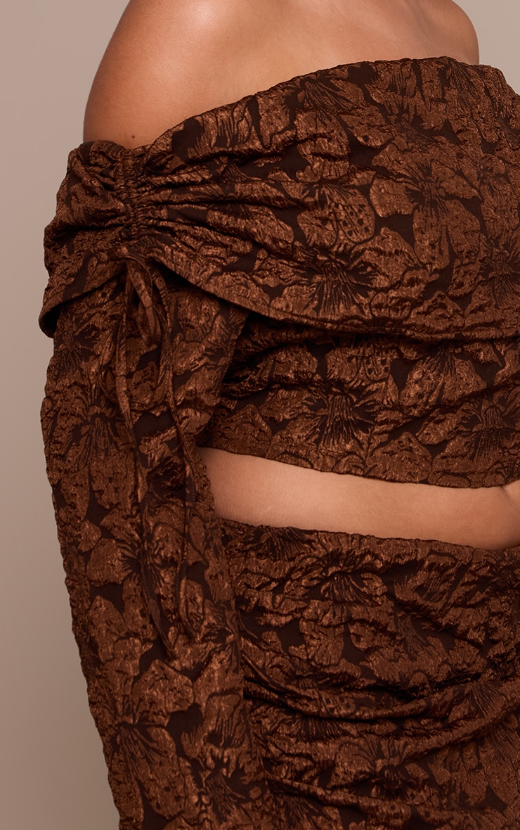 Plus Chocolate Floral Jacquard Bardot Top image 4