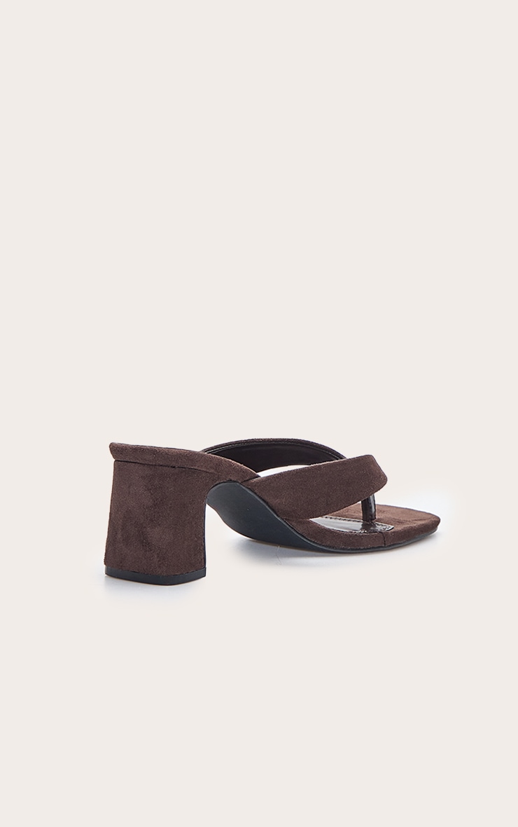Chocolate Faux Suede Low Block Heel Toe Thong Mules image 4