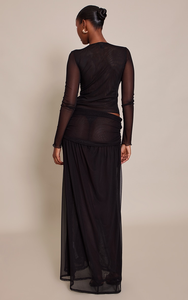 Black Mesh Twist Front Detail Floaty Maxi Skirt image 3