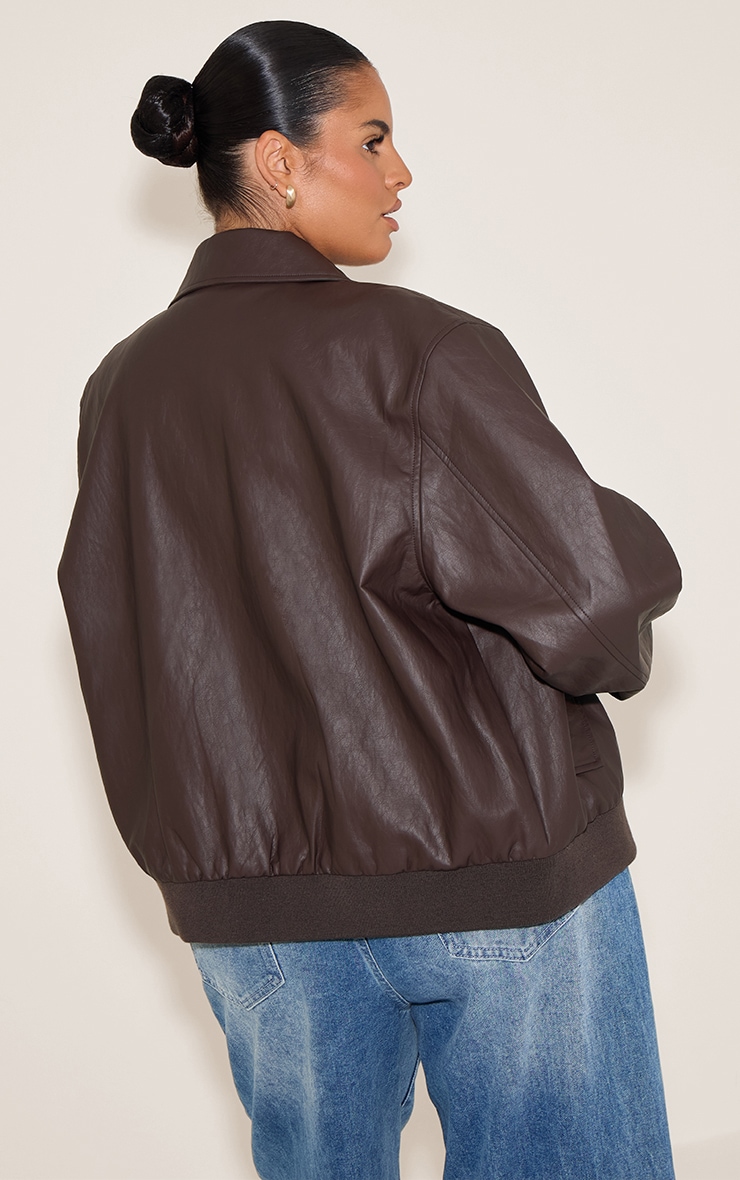 Plus Dark Chocolate Faux Leather Bomber Jacket image 2