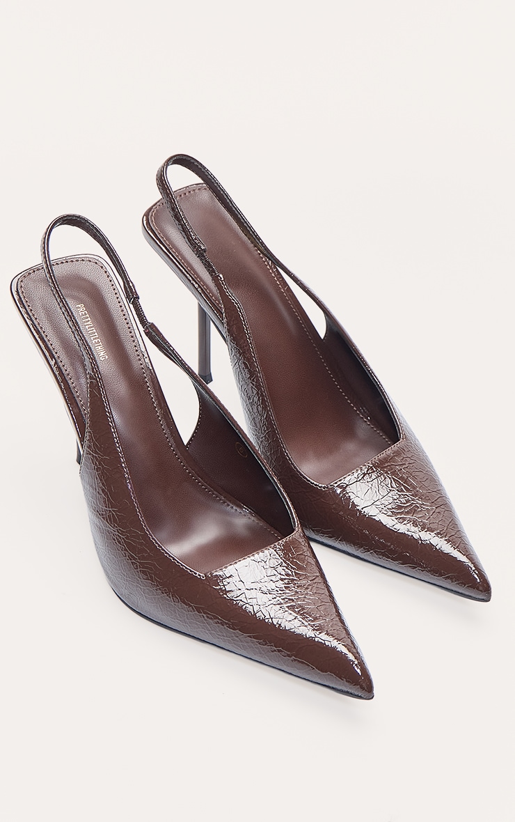Chocolate Crinkle Heeled Sling Back Court Shoe image 5