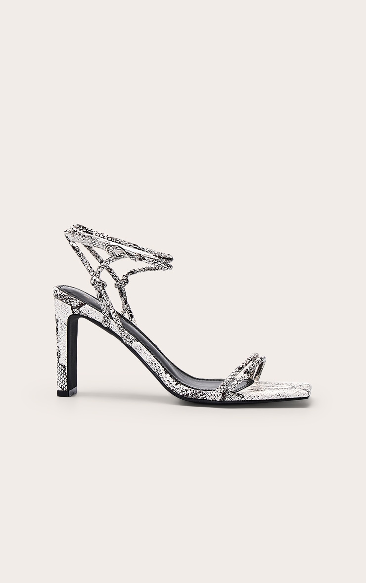 Grey Snake Tube Strap Square Toe Slim Block Heeled Sandal image 2