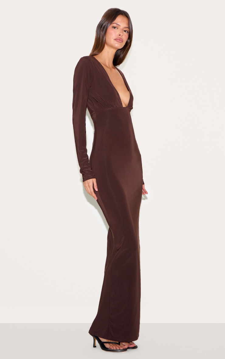 Deep Chocolate Double Layer Deep Plunge Maxi Dress image 3