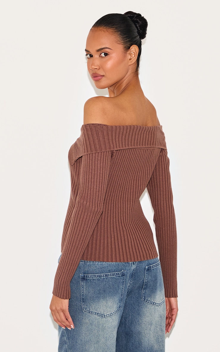Ash Brown Rib Knit Fold Over Button Up Top image 2