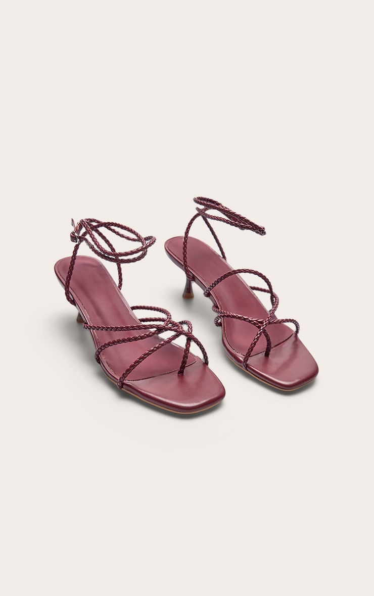 Crimson Pu Braided Strap Kitten Heel Sandal image 3