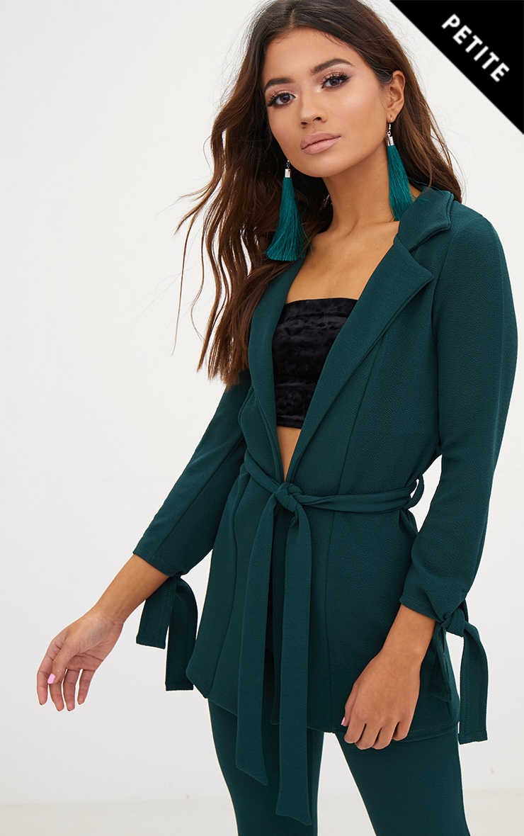 Petite Emerald Green Tie Sleeve Jacket PrettyLittleThing IE