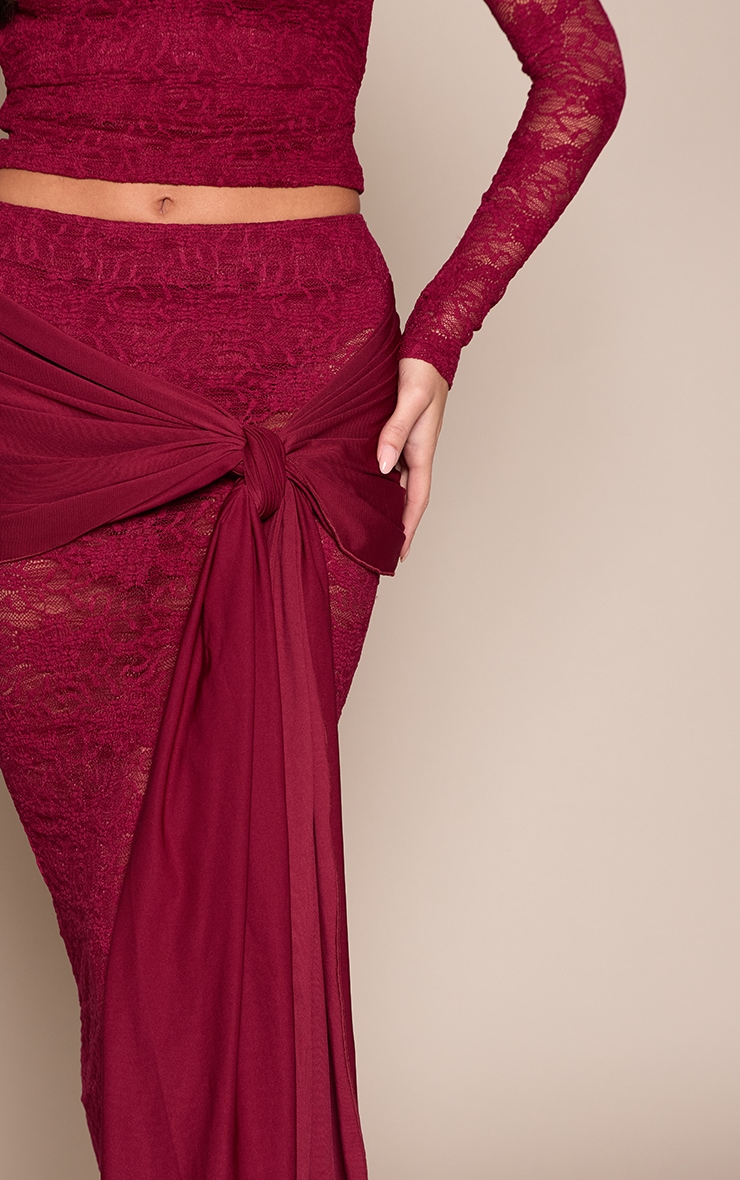 Wine Lace Slinky Drape Maxi Skirt image 4
