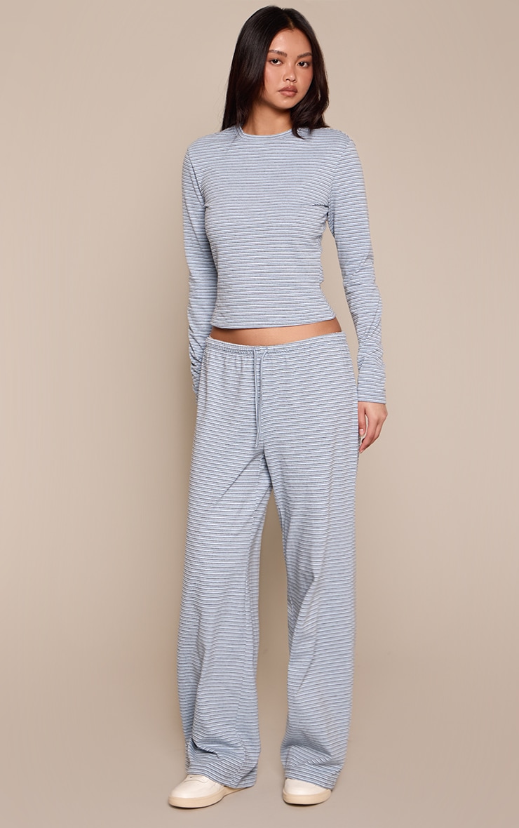 Pantalon en coton marron rayé à taille élastique