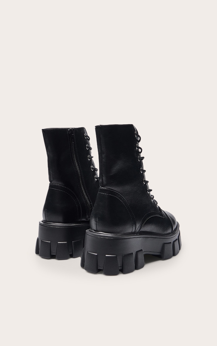 Black Lace Up Extreme Cleated Sole Combat Boots image 4