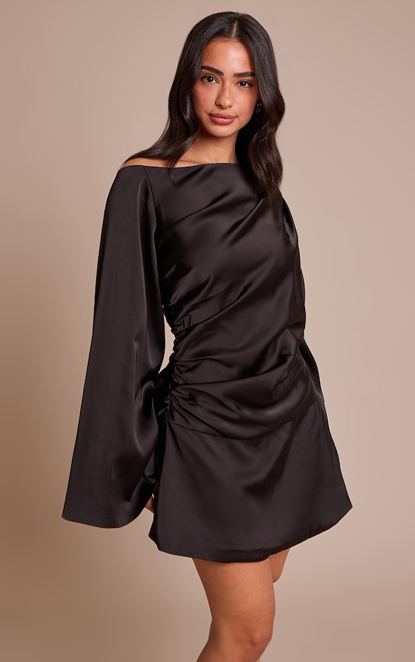 Petite Black Off Shoulder Tailored Woven Mini Dress