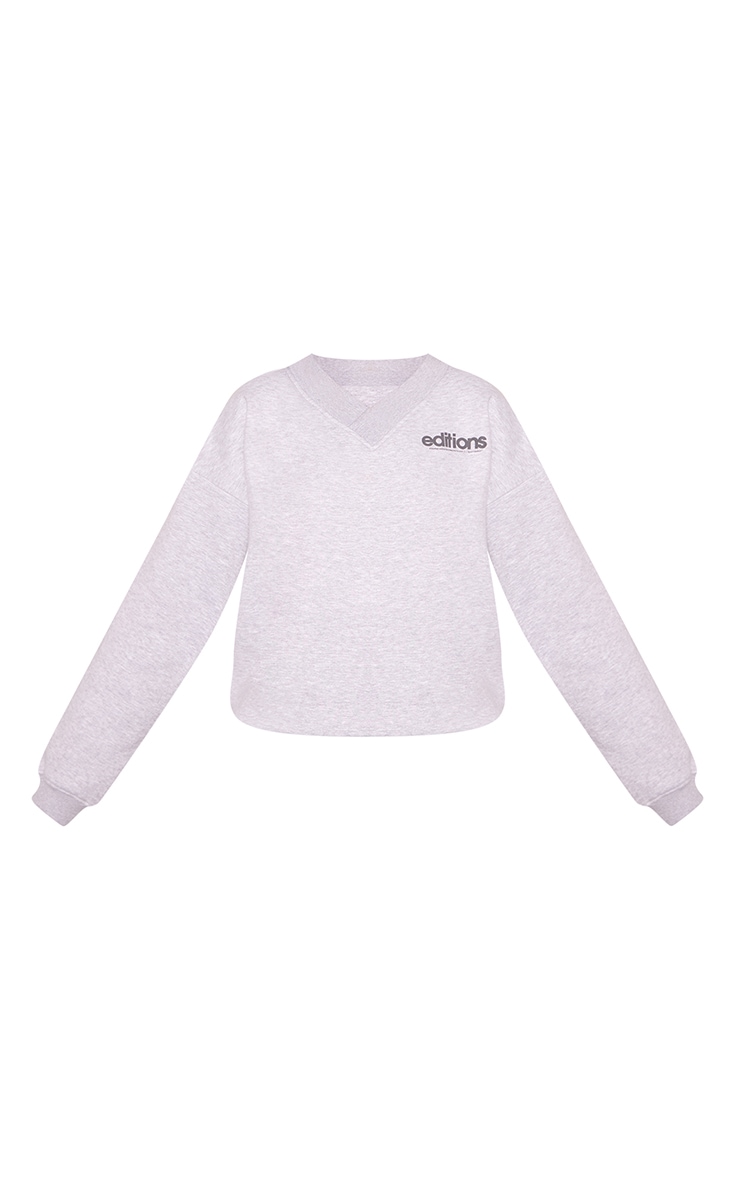 Tall Sweat gris chiné imprimé "Editions" à col en V image 5