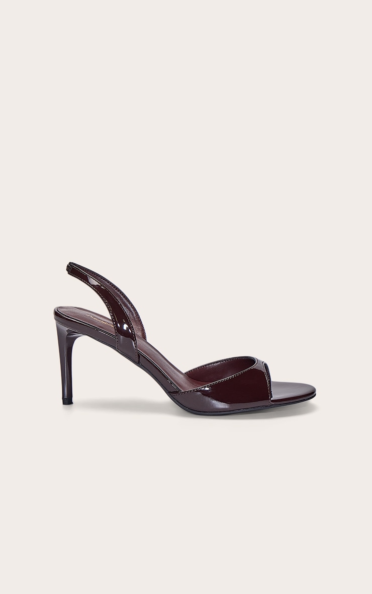 Chocolate Plum Patent Round Toe Barely There Heeled Sandals image 2